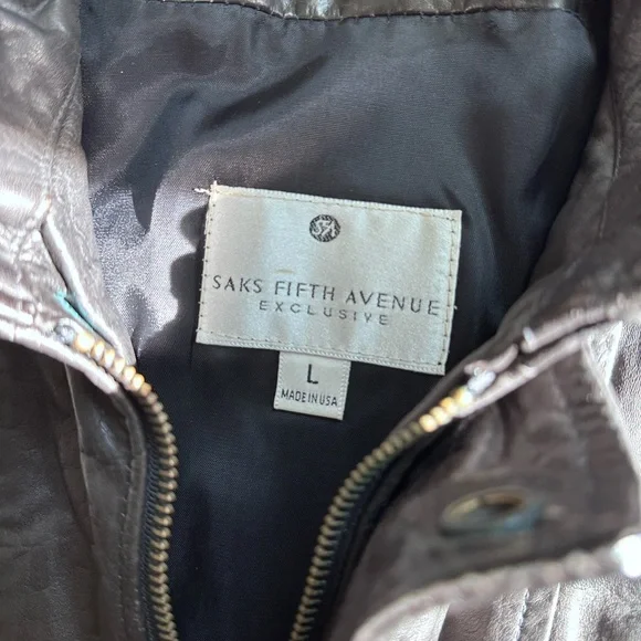 Vintage Black Leather Jacket Saks Fifth Avenue USA Talon Zip Men’s L